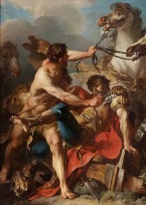Diomedes rei da Trácia carregado por Hércules